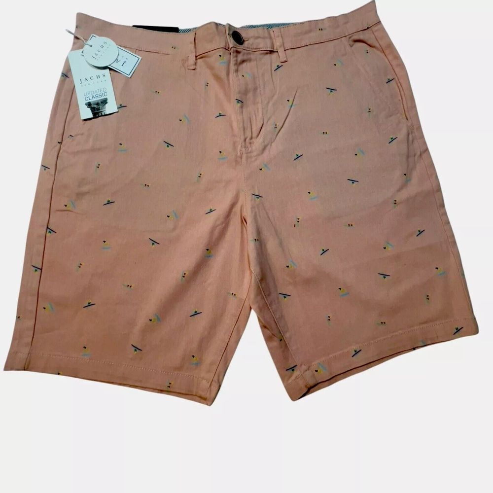 Jachs NY Pink Surfer Print Twill Shorts Size 34 (Appx 37"W) Stretch Classic‎ New